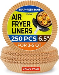 250 Pcs Air Fryer Liners Disposable, 6.5″ Round Unbleached 6.5″Round, Natural