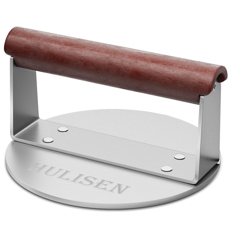 Stainless Steel Burger Smasher Press - 6" Heavy-Duty Grill Tool with Wood Handle gallery