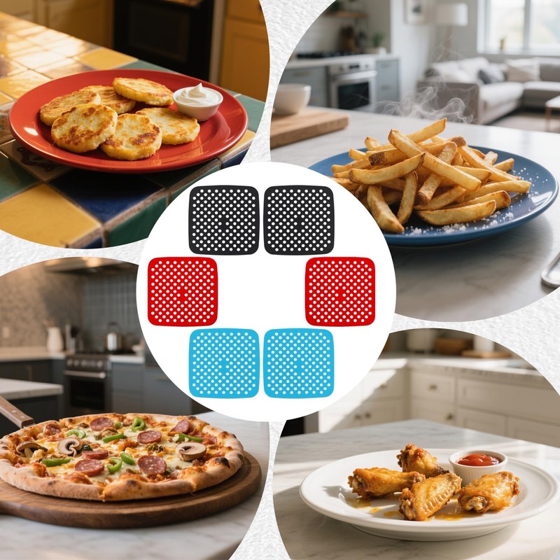 6 Pack Square Silicone Air Fryer 8.5 inches / 21.6 cm, black, red, sky blue gallery