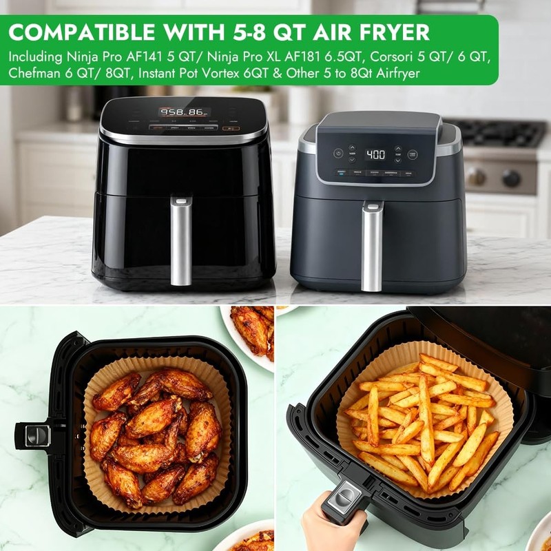 BYKITCHEN 300PCS Disposable Air Fryer Liners 8 inch for 5-8 QT-300PCS, Nature gallery