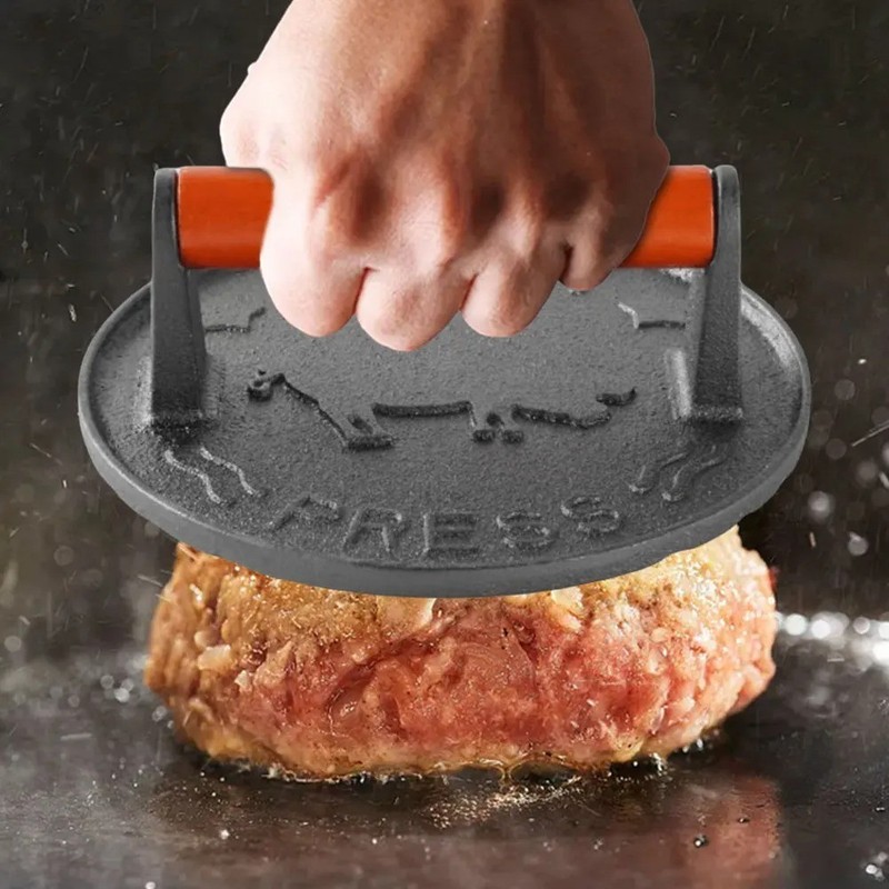 7 Inch Griddle Press Cast Iron Round Smash Grill Press Burger Smasher Bacon Meat gallery