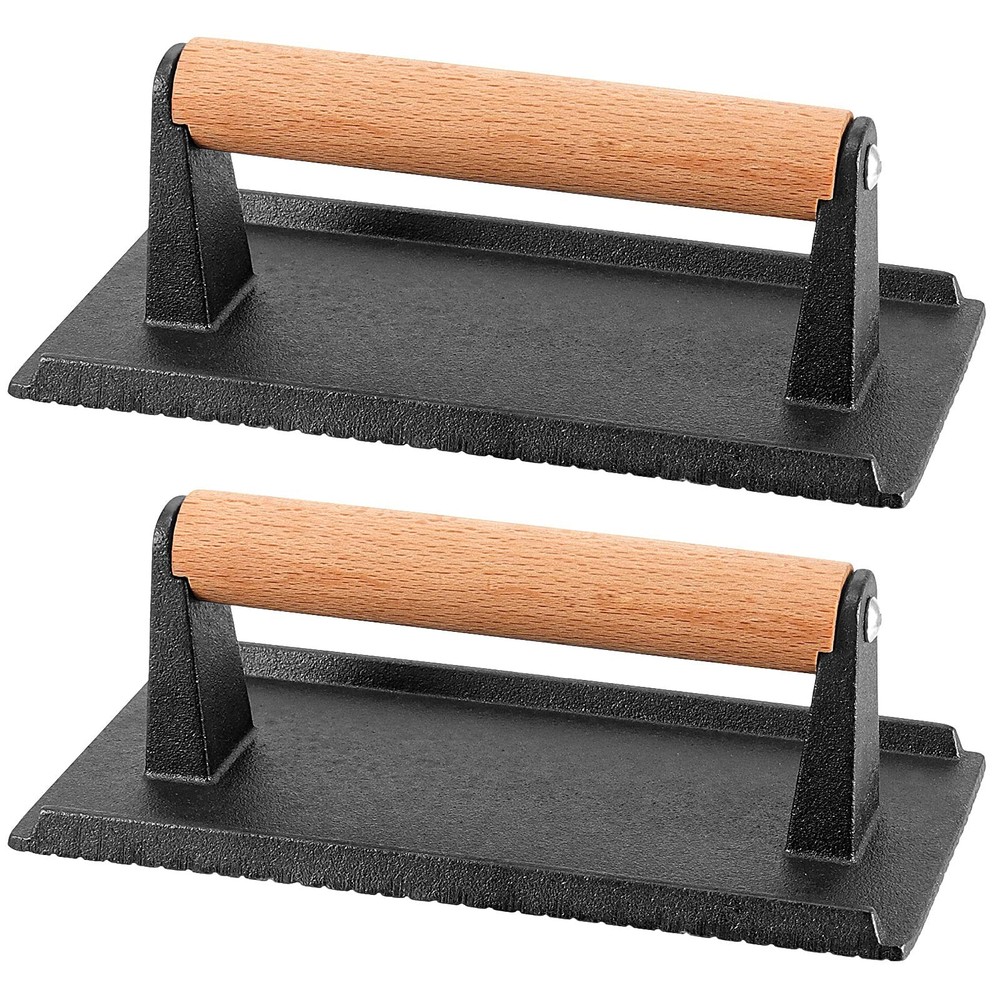 2 PCS 8 x 4 Inch Heavy Duty Cast Iron Grill Press, Flat Bottom Steak Weight B...