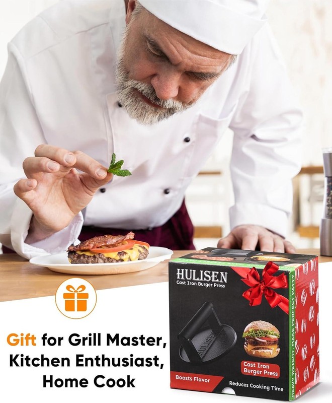 Cast Iron Burger Press 6" Heavy Duty Grill Smasher 2.3lb gallery