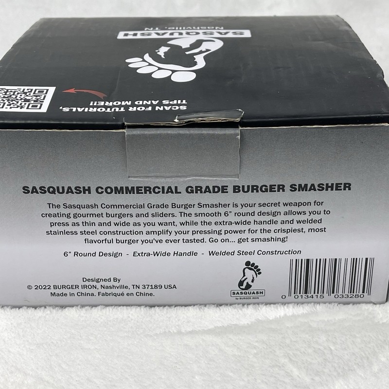 Burger Iron Sasquash 6" Stainless Steel Burger Press Smasher Wide Handle gallery