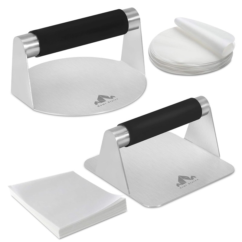 Smash Burger Press Pack of 2 – Round and Square Meat Masher with Silicone Han... gallery
