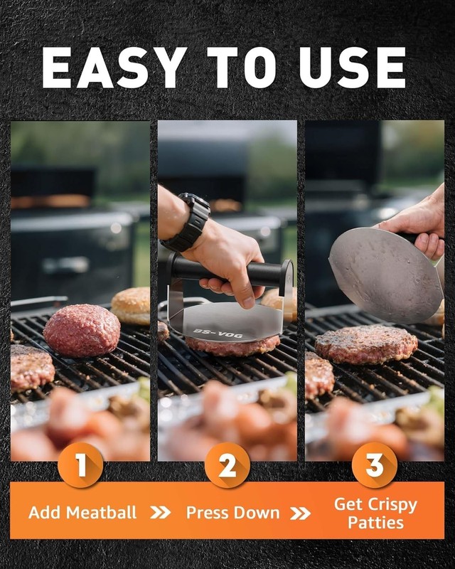 6" Stainless Steel Burger Smasher with Nonstick Surface – Perfect Griddle Tool gallery