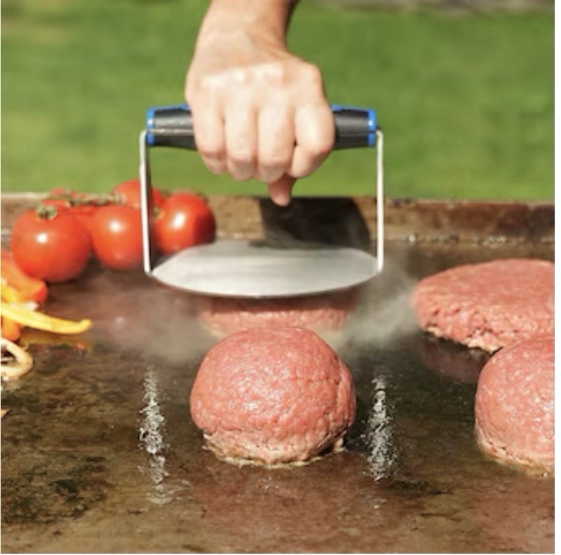 Razor Stainless Steel Burger Smasher w Rubber Grip Stay Cool Handle gallery