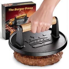 Smash Burger Press 6.5”,Cast Iron Flat Round Edge Grill/Bacon/Meat/Hamburger/…