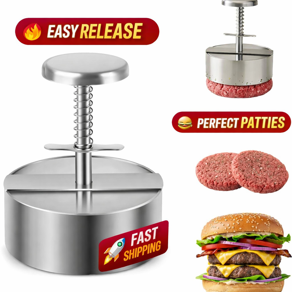 Stainless Steel Burger Press 4.5" Patty Maker Spring Easy Release BBQ Tool gallery