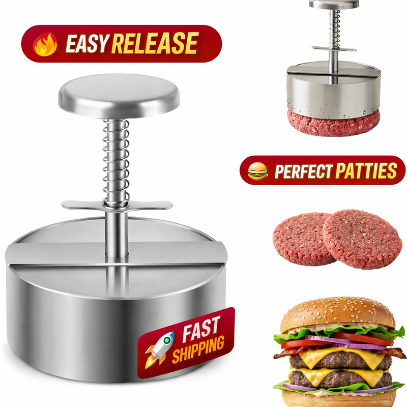 Stainless Steel Burger Press 4.5" Patty Maker Spring Easy Release BBQ Tool gallery