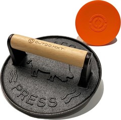 Cast Iron 7″ Smash Burger Press Heavy Duty 2.5lb Burger Smasher W/ Wood Handle
