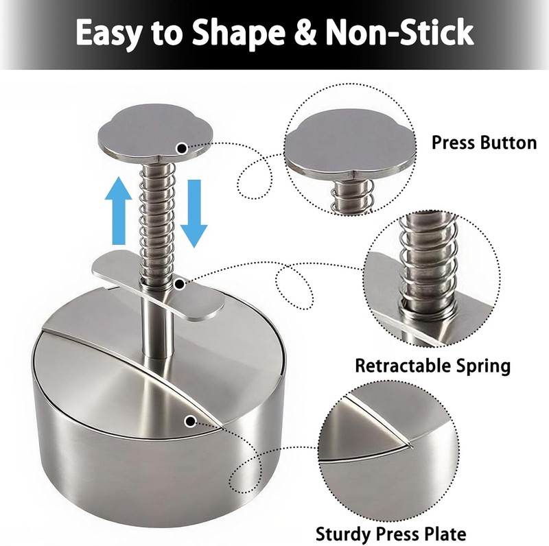 1pc 304 Stainless Steel Hamburger Patty Press Non-Stick Burger Maker - NEW gallery