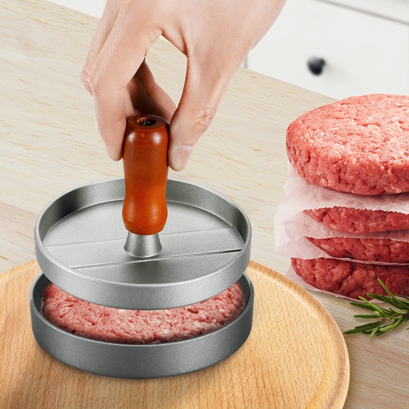 Burger Press Patty Maker Stainless Steel Mold Wood Handle NonStick 100 Papers gallery