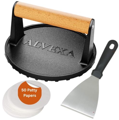 Alvexa™ Cast Iron Smash Burger Press Kit, 6.85" Heavy-Duty Round, Black gallery