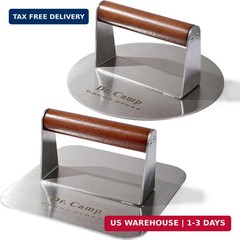 Dr.Camp 2 Pack Stainless Steel Burger Press with Real Wood Handle 7 Inch Smash B