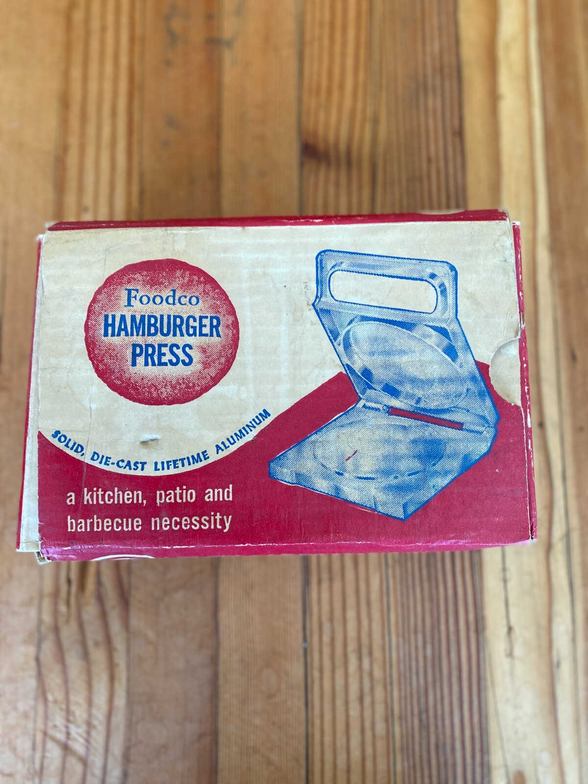 Vintage Foodco Hamburger Press in Original Box Die Cast Aluminum Kitchen Quip gallery