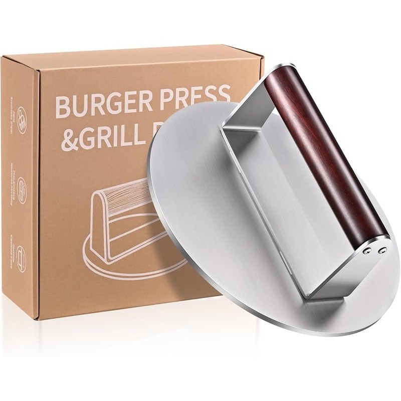 Heavy-Duty Stainless Steel Burger Press Non-Stick Grill Tool W/ Wooden Handle US gallery