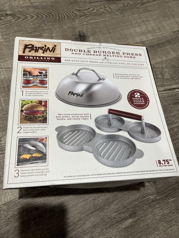 NEW - Parini Double Non-Stick Burger Press & Cheese Melting Dome 8.75" gallery