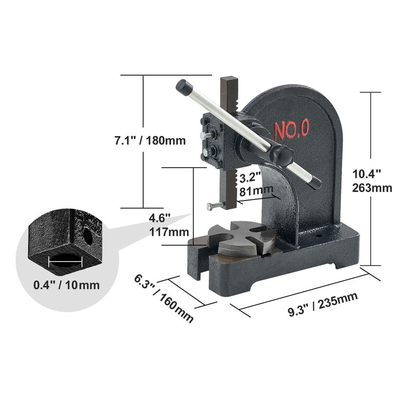 Arbor Press, 0.5 Ton Manual Arbor Press, 4.6" Maximum Height, Cast Iron Heavy-du gallery