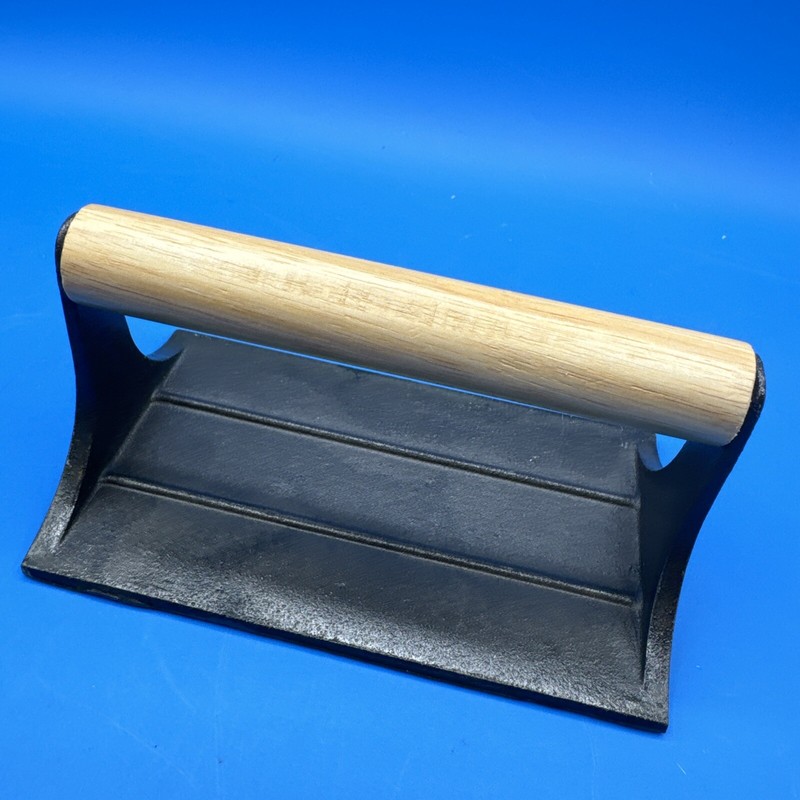 Bacon Press Cast Iron Wood Handle Grill Pressing Steak Cooking Burger Ham BBQ US gallery