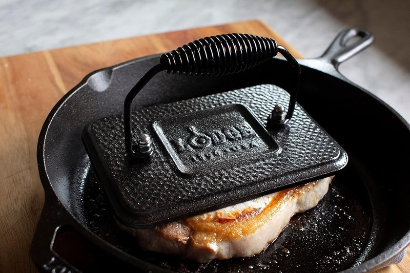 Lodge Pre-Seasoned Cast Iron Grill Press 6.75x4.5 Rectangular Cool-Grip Smash gallery