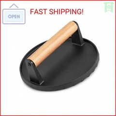 HaSteeL Single Cast Iron Grill Press, Heavy Duty 7In Bacon Burger Press with Woo