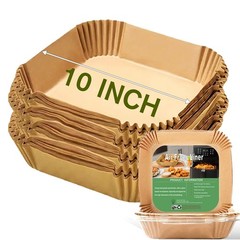 10 Inch Largest Square Air Fryer Disposable Paper Liner, 10”Square, Brown