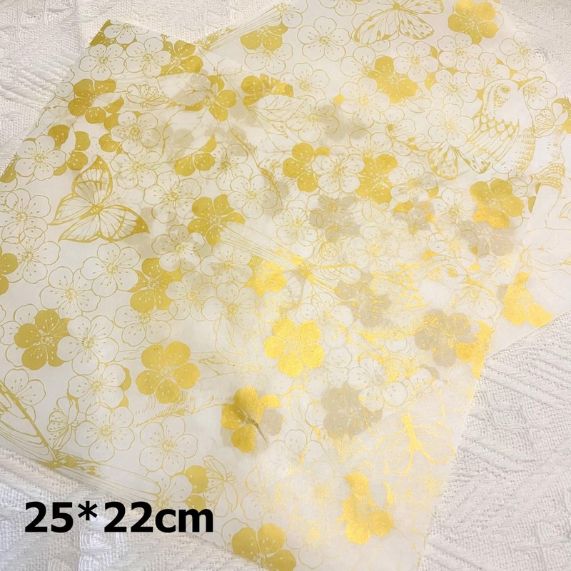 150pcs Gold and White Floral Birds Patterned Wax Paper 25*22cm, Green gallery