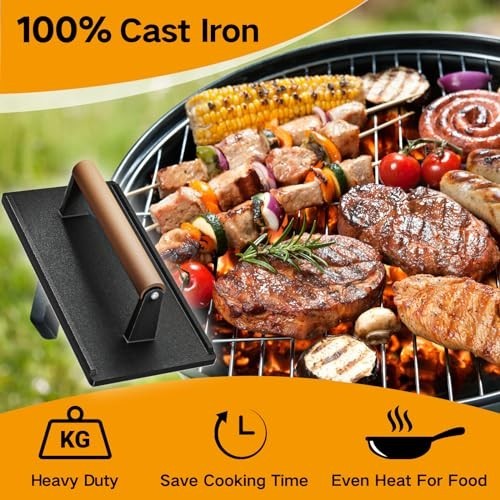 Heavy Duty Cast Iron Grill Press Set - 2PCS for Perfect Bacon, Burger, Steak & P gallery