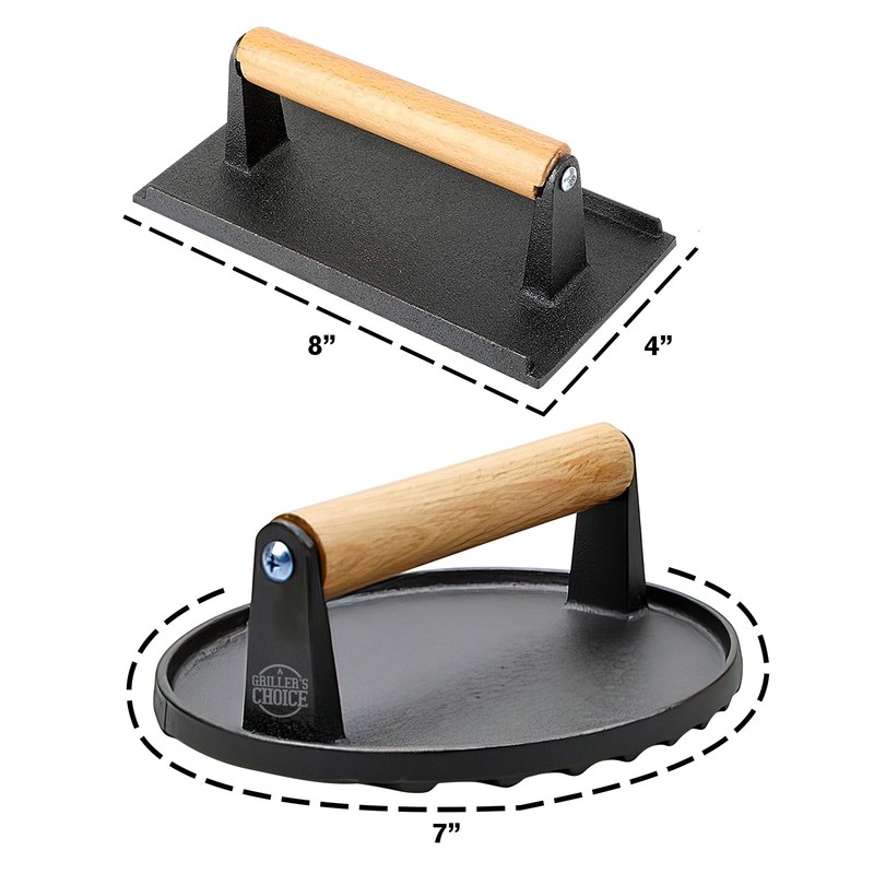 Cast Iron Grill Press Set, Heavy Duty Bacon & Smash Burger Press for Griddle gallery