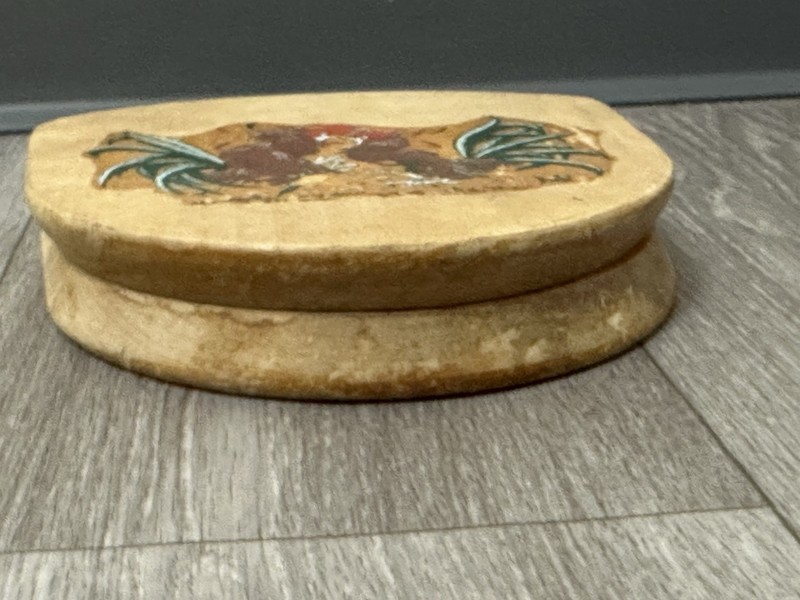 Vintage Wooden Hamburger Press Hand-Painted Folk Art Fighting Roosters Chicken gallery