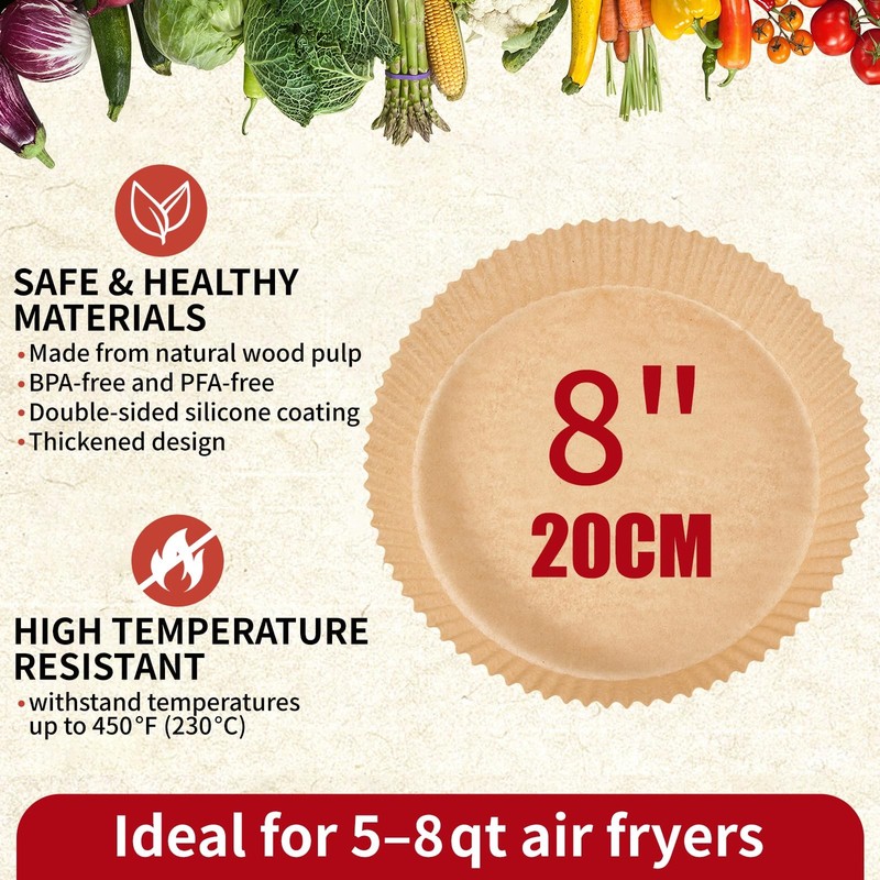 40GSM Air Fryer Paper Liners, 125Pcs 8 inch Disposable Parchment 8" Round gallery