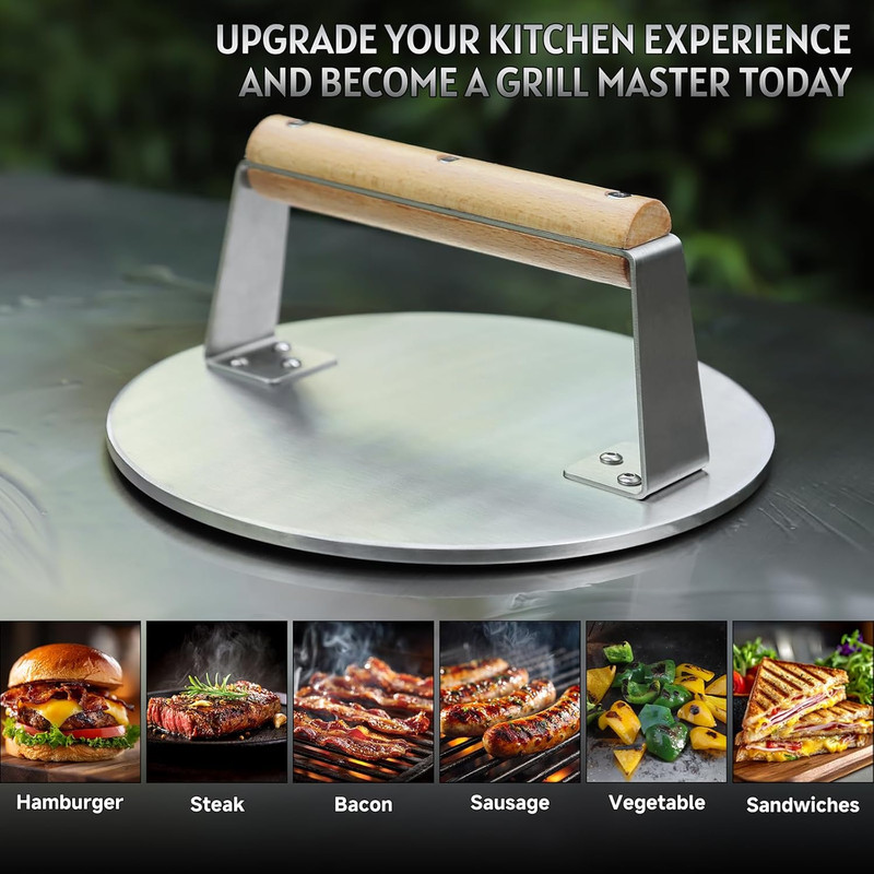Professional Stainless Steel Smash Burger Press with Wood Handle,Heavy-Duty 8.5 gallery