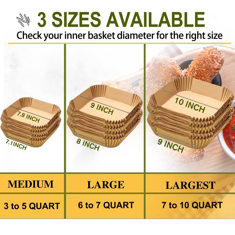 10 Inch Largest Square Air Fryer Disposable Paper Liner, 10''Square, Brown gallery