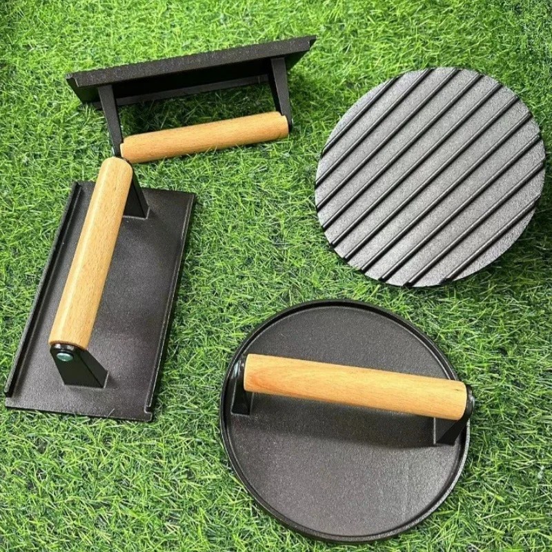 Cast Iron Rectangular Meat Press Heavy-Duty Grill Burger Steak BBQ Tool gallery