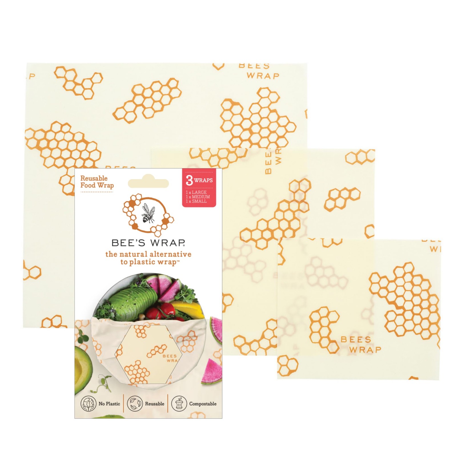 Bee's Wrap Beeswax Wraps for Food - Pack of 3 Medium, Honeycomb Medium 3 gallery