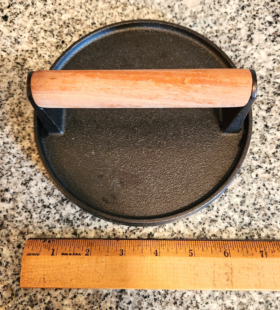 Kitchen Tools 6.75" Cast Iron Smashed Burger Press Round Flat Edge Grill Press
