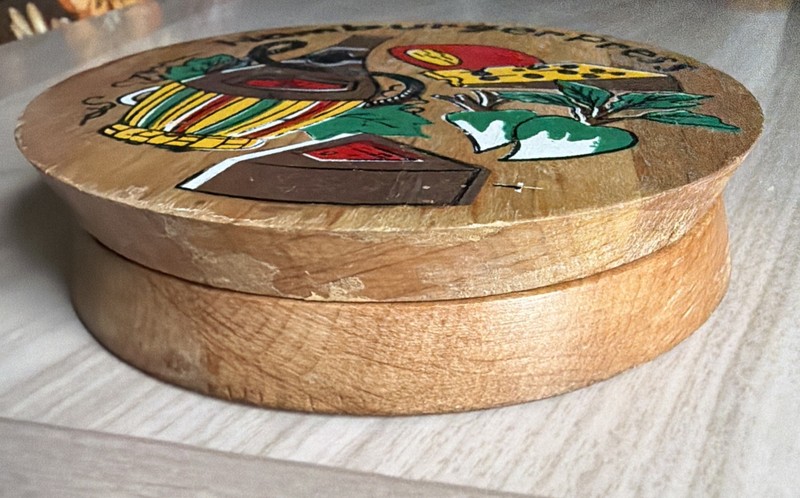 Vintage Wooden Hamburger Press Wine/vegi/cheese Print with A Hinged Lid! gallery