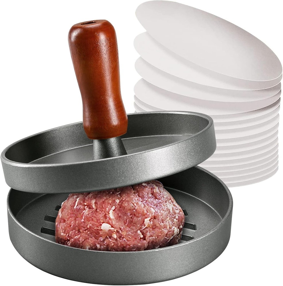 Burger Press Patty Maker Stainless Steel Hamburger Patty Press Mold Wood Handle