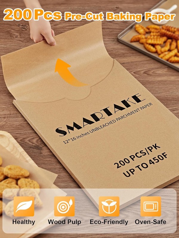 SMARTAKE 200 Pcs Parchment Paper Baking Sheets, 12x16 12 x 16, Unbleached gallery