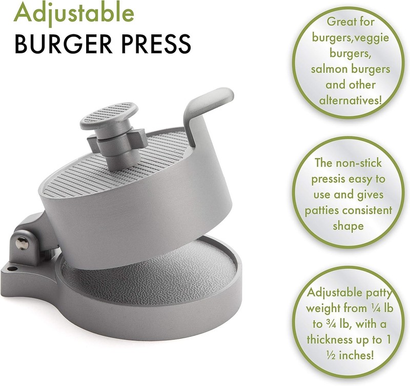 Prensa para hamburguesas ajustable, prepara hamburguesas de 1/4 lb a 3/4 lb, NEW gallery