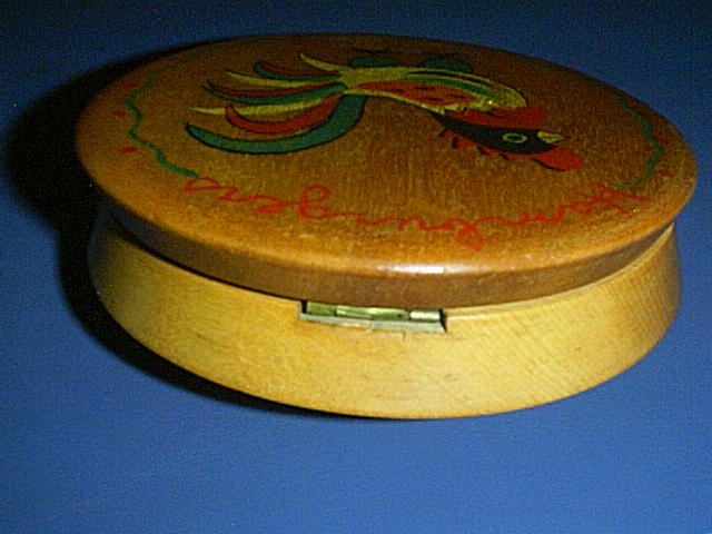 Country Farmhouse - Vintage painted ROOSTER on Hinged Wood 4" Hamburger Press gallery