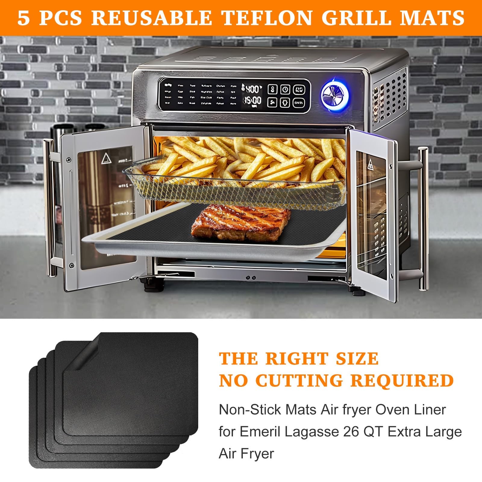 5 PCS Teflon Mats Oven Liner for Emeril Lagasse 26 QT French Large, Black gallery