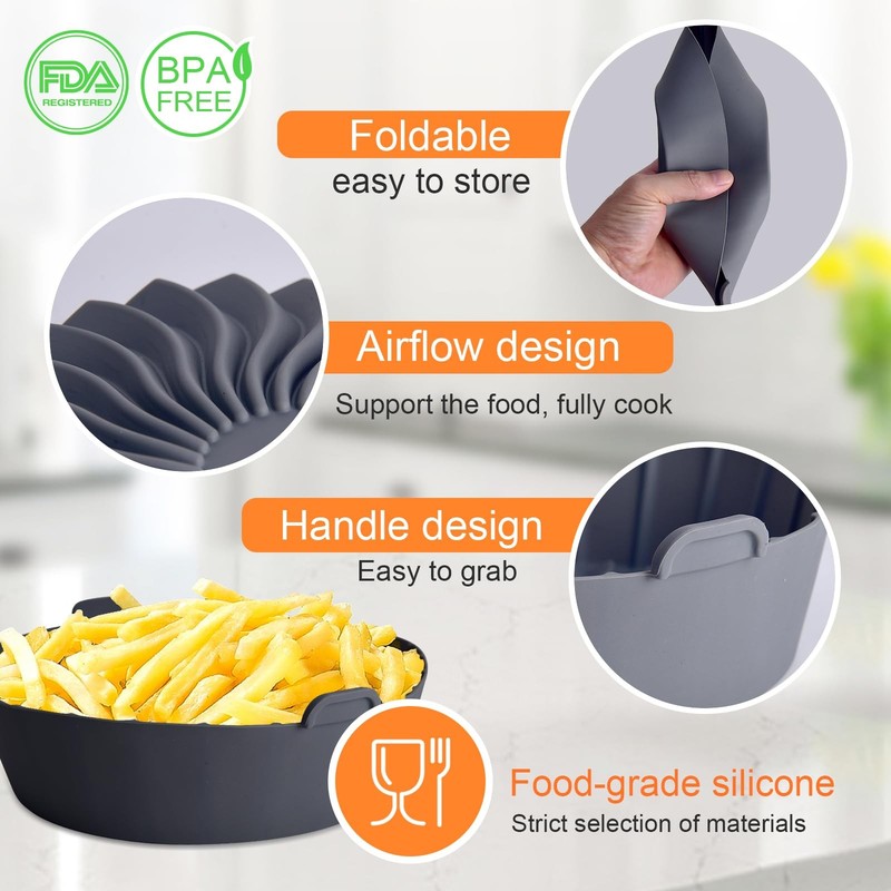 SIUDANGKA Silicone Air Fryer Liners Reusable for 1-2qt mini, Red&Blue&Grey gallery