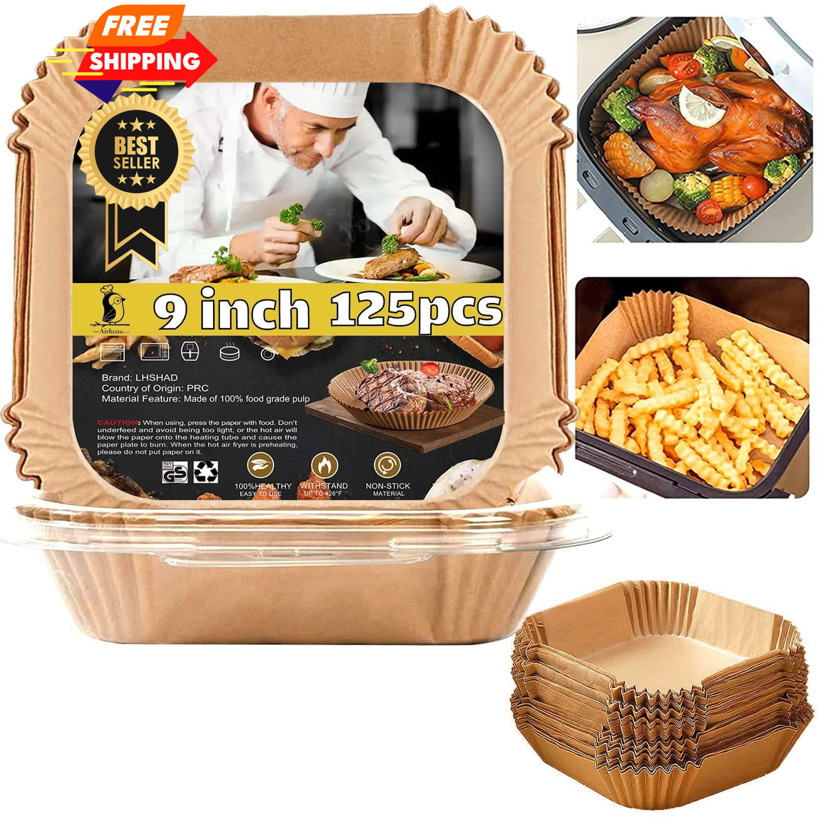 Air Fryer Liners Disposable 9 Inch, 9 inch 9" Square 125 pcs gallery