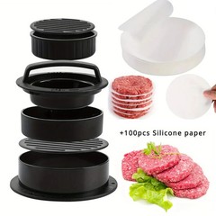 3 in 1 Burger Press Patty Maker Stuffed Hamburger Press Kit with 100 Wax Papers
