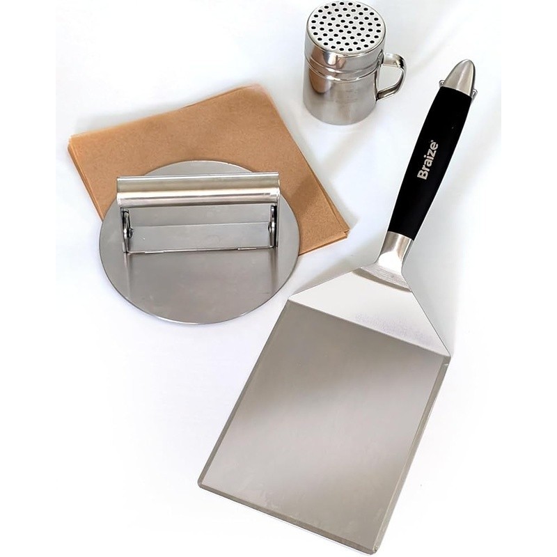 Complete Burger Press Kit Stainless Steel Spatula Spices Juicy Smash Burgers New gallery