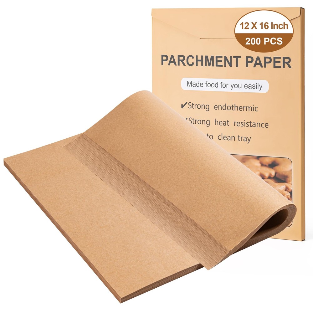 200Pcs Parchment Paper,12x16 Inches Non-Stick Precut 12x16-200PCS, Unbleached