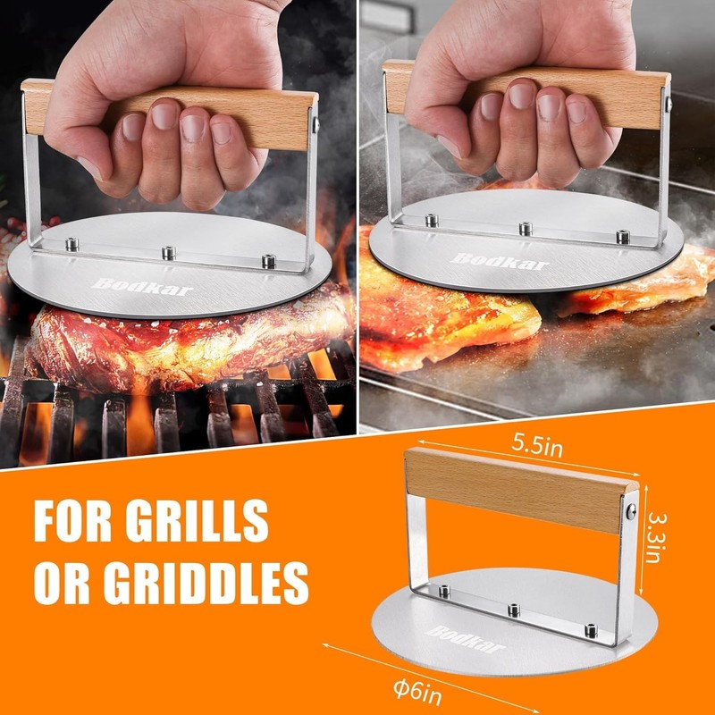 Stainless Steel Burger Press, 6 inch Round Burger Smasher Round Hamburger Pre... gallery