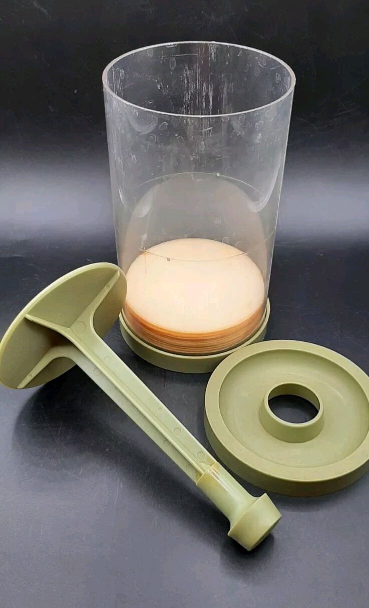 Vintage Mark Industries Hamburger Press Maker Storage Plastic Avocado Green USA gallery